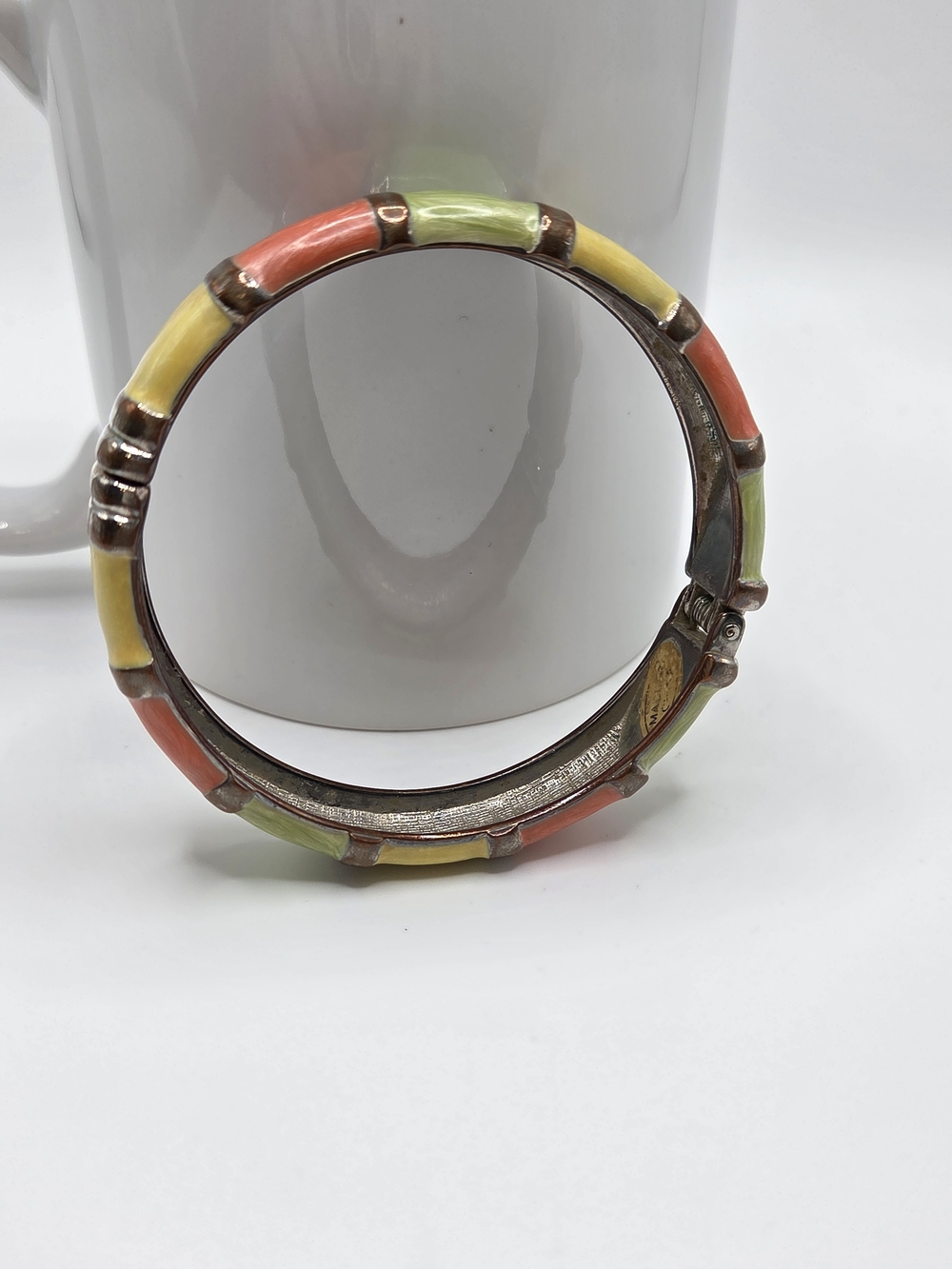 Vintagec Color-Block Enamel Hinged Bracelet - Yellow, Coral & Lime - Picture 2 of 6